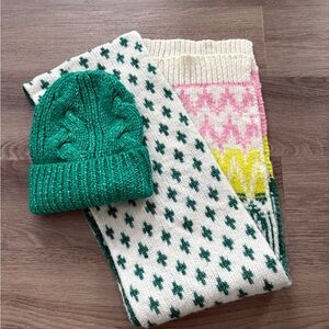 Old Navy Green and Cream Scarf with Hat